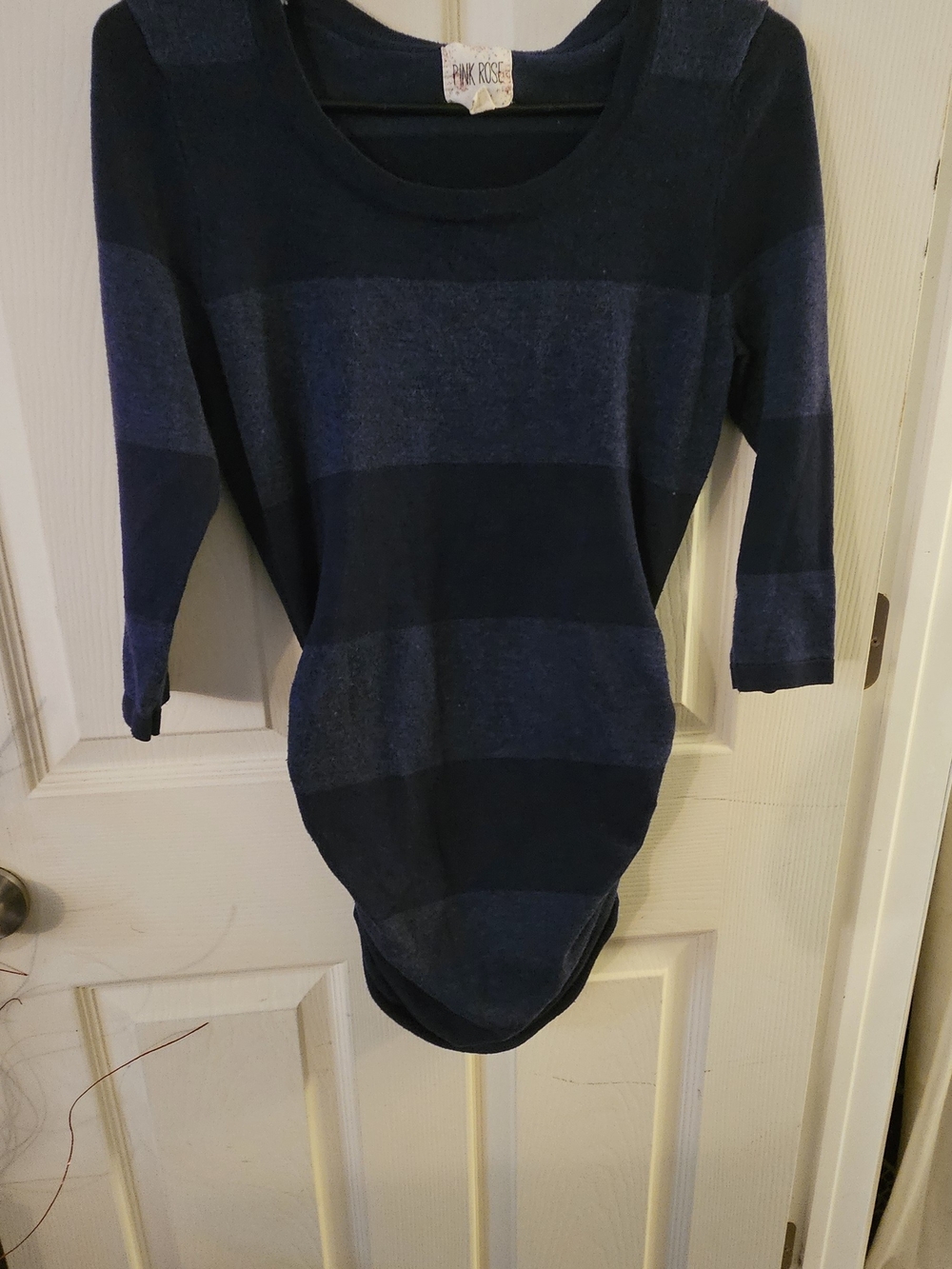 Pink Rose Navy and Dark Blue Striped Scoop Neck Sweater
